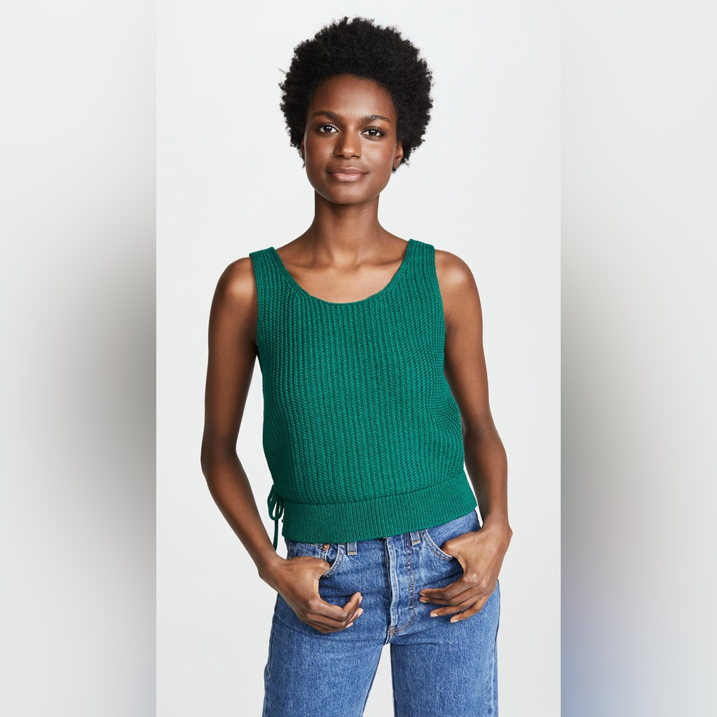 Vince Crossover V-Back Green Ribbed Tank Large Nwt